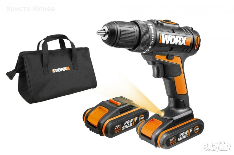 Акумулаторен Винтоверт Бормашина WORX 20V 2 батерии Зарядно Чанта, снимка 1