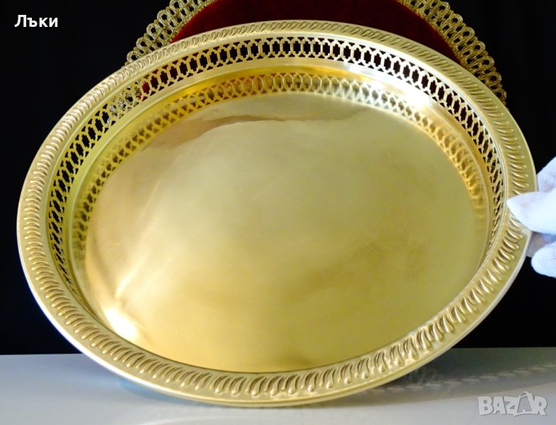 Бронзов поднос,съд за сервиране 33 см.,ажур. , снимка 1