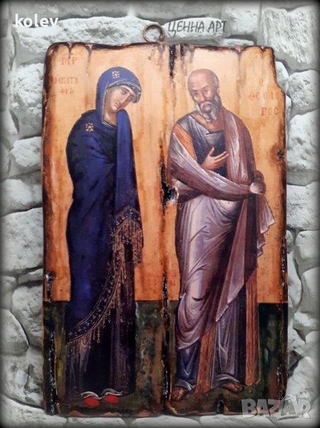 Икона Св. Богородица Катафиги (убежище) и св. Йоан Богослов, декупаж УНИКАТ 30/20 см, снимка 1