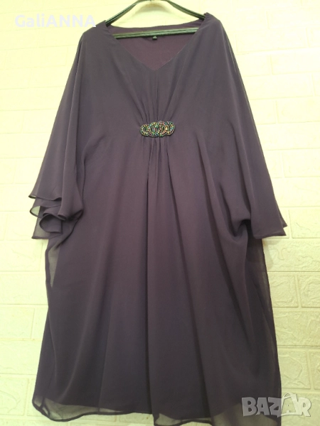 СТРАХОТНА РОКЛЯ В ЛИЛАВО ОТ ТЮЛ 2XL-3XL, снимка 1