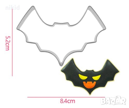 разперен прилеп Halloween Хелоуин Метална форма резец украса бисквитки фондан тесто шоколад, снимка 1