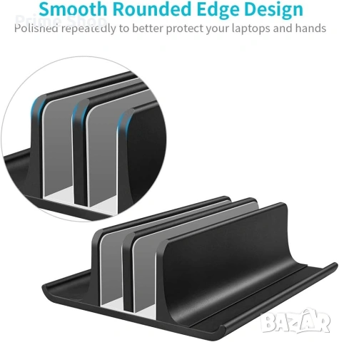 Регулируема вертикална алуминиева стойка за лаптоп с 2 слота, черна, VAYDEER, снимка 6 - Лаптоп аксесоари - 54166921