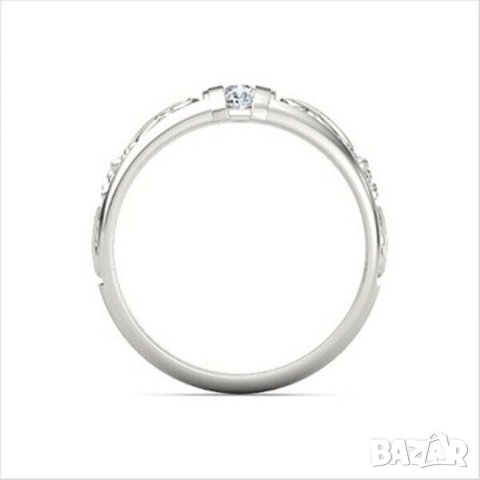Нежен пръстен с бял циркон, посребрен, снимка 3 - Пръстени - 42154642