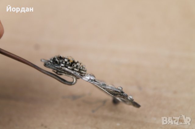 Възрожденска сребърна игла с позлата, снимка 8 - Антикварни и старинни предмети - 44403594