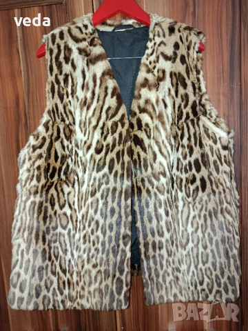 Винтидж кожен елек естествен косъм размер Л