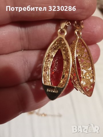 НОВО  Руско позлатено колие -червен циркон и печат 585, снимка 4 - Колиета, медальони, синджири - 42364296