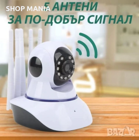 НОВО Домашна Wi-Fi камера за видеонаблюдение с 5 антени – 2MP HD 1080P