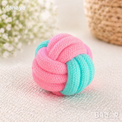 6584 Текстилна топка за куче и котка – играчка за дъвчене 6 см, снимка 3 - Други стоки за животни - 54224526