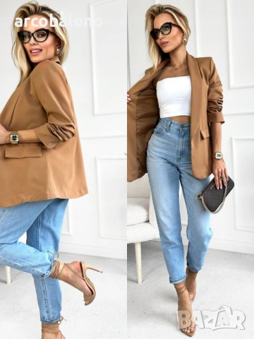 Елегантно дамско сако с драпирани ръкави, модерно и стилно, 10цвята , снимка 4 - Сака - 53245919