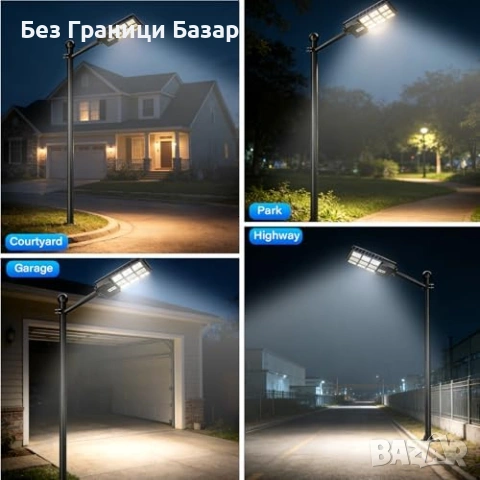Нова Соларна улична лампа LED слънчев прожектор 1000W със сензор за движение IP65, снимка 5 - Лед осветление - 54311502