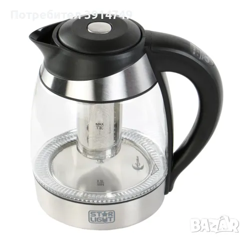 Електрическа кана, 2200W, 1.8л, температурен контрол, LED термо индикатор, стъкло / инокс, *НОВА*, снимка 2 - Кани - 47539992