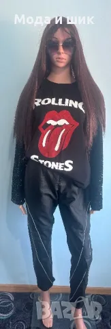 Кожен панталон със блуза и чанта, снимка 6 - Панталони - 47938267