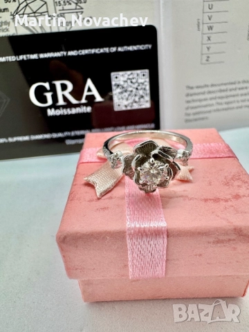 Сребърен пръстен с мойсанит (Диамант) 0.5 карата, снимка 10 - Пръстени - 52370503