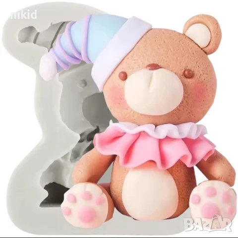 Мече с нощна шапка силиконов молд форма фондан шоколад гипс декор украса