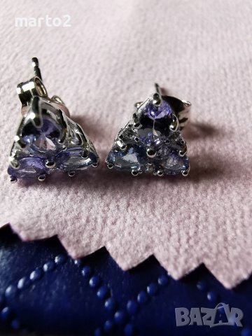 Елегантни сребърни 925 Обеци с Танзанити и Циркони!, снимка 2 - Обеци - 40435579