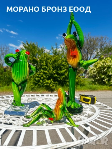 Сет от 3 масивни стъклени жаби стил „Мурано“ – Късмет и стил (Общо 5 кг)