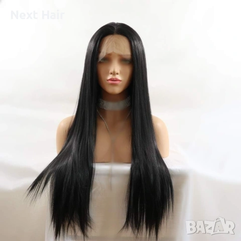Хелоуин парти перука - дълга черна права коса 80 см