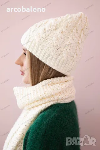 Дамски зимен комплект шапка и шал Dominika, 2цвята , снимка 3 - Шапки - 47811442