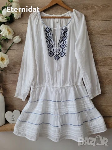 Бяла рокля с бродерии H&M , снимка 4 - Рокли - 51291172