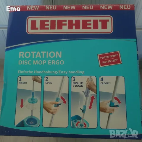 Комплект за почистване Leifheit Clean Twist Disc Mop Ergo, снимка 7 - Мопове, кофи, четки и метли - 55728468