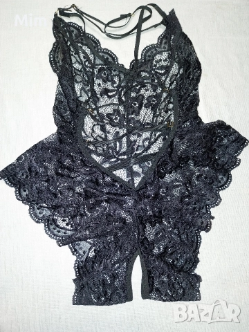 S/M Черно еластично, дантелено боди с отворено дъно , снимка 3 - Корсети, бюстиета, топове - 52668333