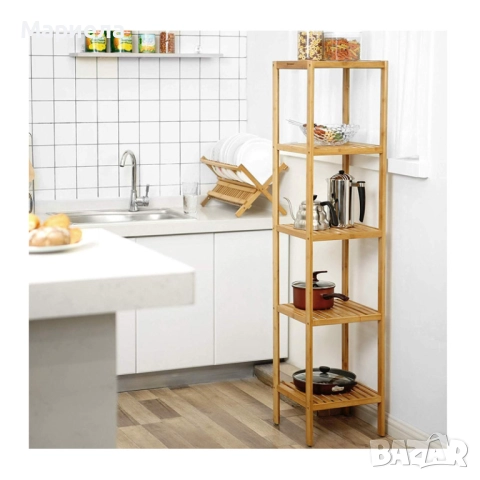Етажерка с 5 рафта, Бамбук, Натурален, 37х37смх140см
