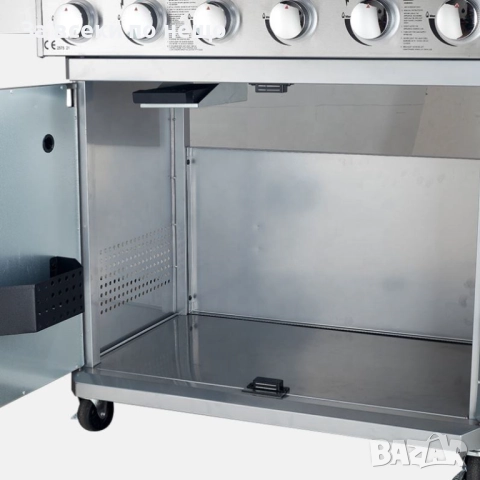 Газов грил от неръждаема стомана с махащи се плотове – 6 горелки за професионално готвене на открито, снимка 3 - Барбекюта - 51492380