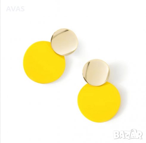 Нови жълти кръгли обеци със златисто, снимка 2 - Обеци - 35405832