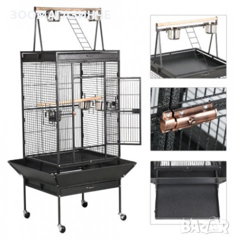Масивна клетка за едри и средни папагали на стойка с отваряем покрив