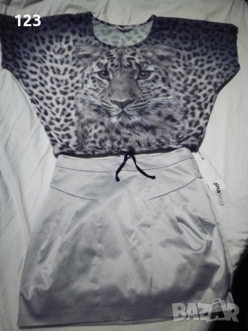 Интересна блуза в спортно-елегантен комплект със сив леопард, снимка 2 - Тениски - 42158059
