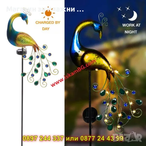 Паун в Градината – Уникална Соларна Лампа за Ефектна Декорация - КОД 4154