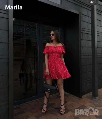 Рокля от естествен щапел в червен цвят, снимка 2 - Рокли - 53100962