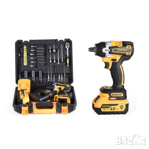 Акумулаторен Гайковерт Безчеткова STAHLMAYER 36V 8,0AH 850N/M + Инструменти , снимка 4 - Винтоверти - 33612456