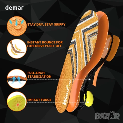 Стелки за спортни обувки Welnove Orange с гел за предната част на стъпалото - размер L, снимка 3 - Други спортове - 50797024