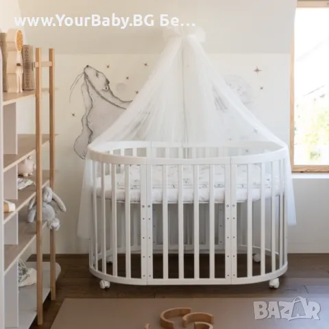 -18% Бяла дървена кошара за бебе 7в1 Овал, Детско легло 0-10 год., снимка 5 - Кошарки - 49205771