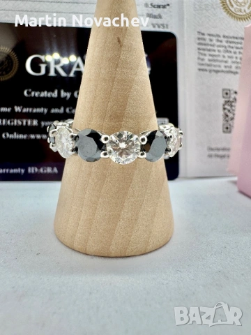 Сребърен пръстен с мойсанит (Диамант) 7 карата, снимка 5 - Пръстени - 54243113