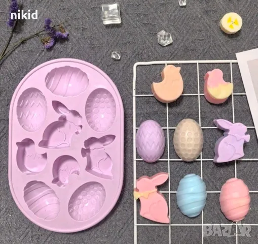 Заек зайче пиле яйце яйца Великденски силиконов молд форма фондан шоколад гипс декор фигурки