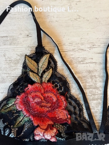 Дантелено черно бюстие с прибира бродерия с цветя и ленти през гърдите 🖤❤️🖤, снимка 3 - Бельо - 51465038