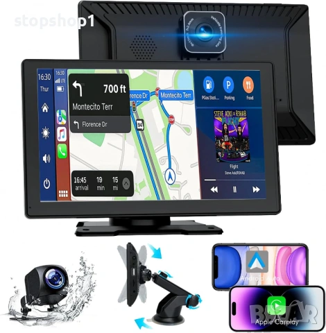 Smart Мултимедия Apple Carplay, 9-инчов екран за iPhone и Android с 1080P HD задна и предна камери, 