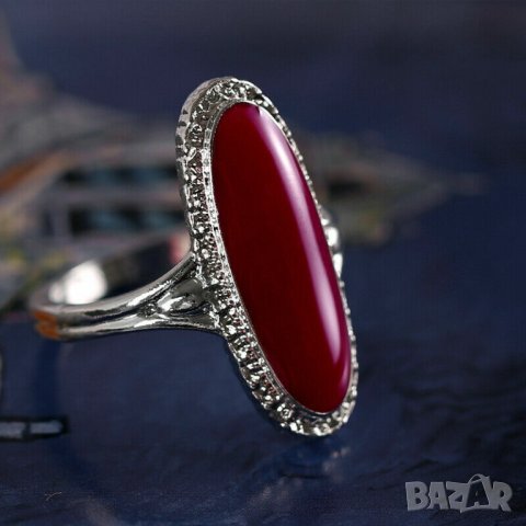 Пръстен с червен тюркоаз, посребрен, снимка 3 - Пръстени - 42189238