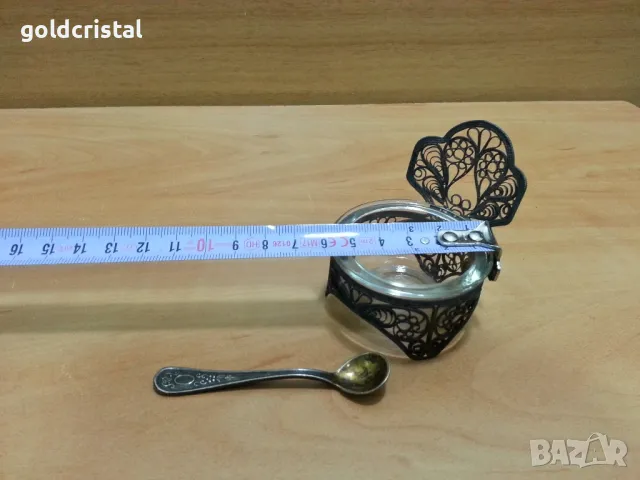 Стар руски съд за хайвер солница филигран , снимка 3 - Антикварни и старинни предмети - 49601069