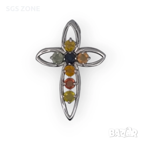 СРЕБЪРЕН КРЪСТ С ТАНЗАНИТ ИЛИ МУЛТИТУРМАЛИН, снимка 3 - Колиета, медальони, синджири - 52403403