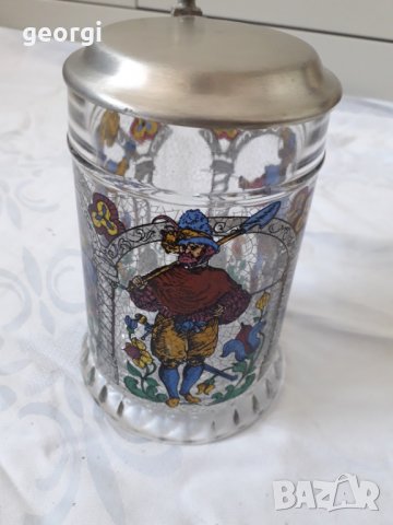 Немска стъклена халба с метален капак   4/1, снимка 6 - Колекции - 31454328