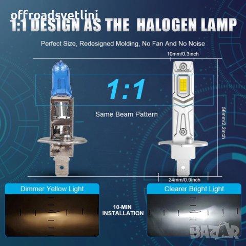 2 БРОЯ H1 LED крушки Диодни крушки H1 200W 12V +300% директен монтаж, снимка 5 - Аксесоари и консумативи - 44406623