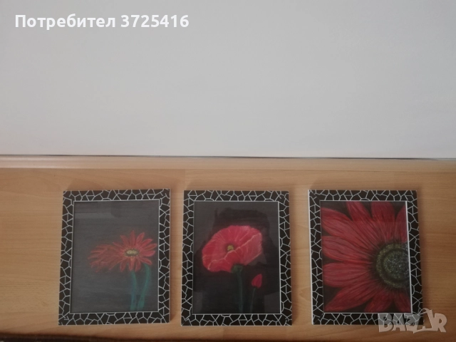 Картини "Цветя", комплект от 3 броя, всяка една с размери 23,5/28,5 см. Рамките са включени в цената, снимка 3 - Картини - 52182077