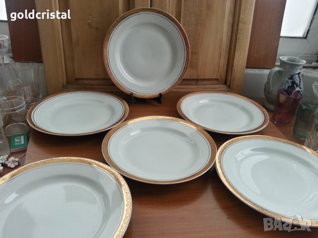 Стар български порцелан чинии с златен кант , снимка 7 - Антикварни и старинни предмети - 39897654