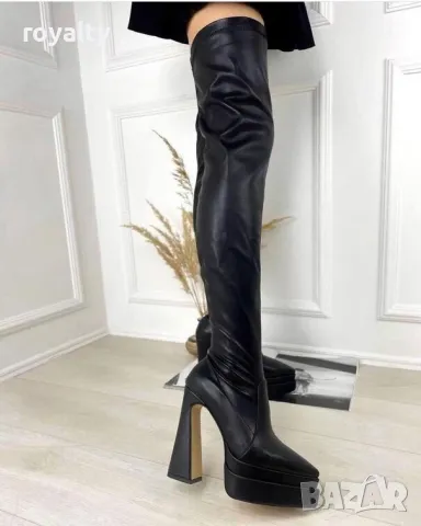 Чизми на ток - черна кожа