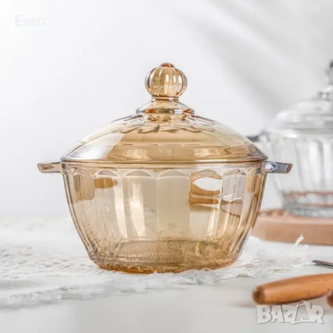 Изискана стъклена бонбониера практично и красиво съхранение - 1.5 литра , снимка 5 - Други - 48457264