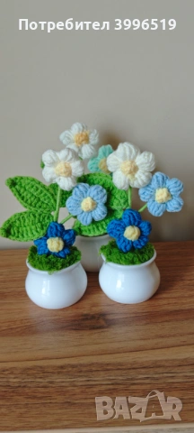 Ръчно плетени цветя в малка саксийка , снимка 5 - Декорация за дома - 53105171
