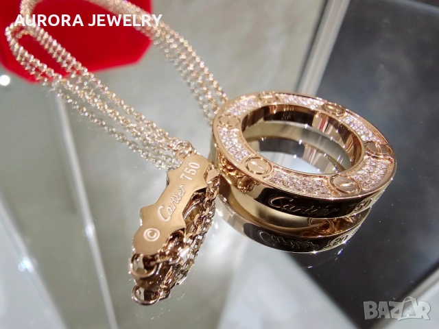 CARTIER Love Rose Gold Large Paved Diamonds Pendant Дамскo Колие, снимка 2 - Колиета, медальони, синджири - 52888468